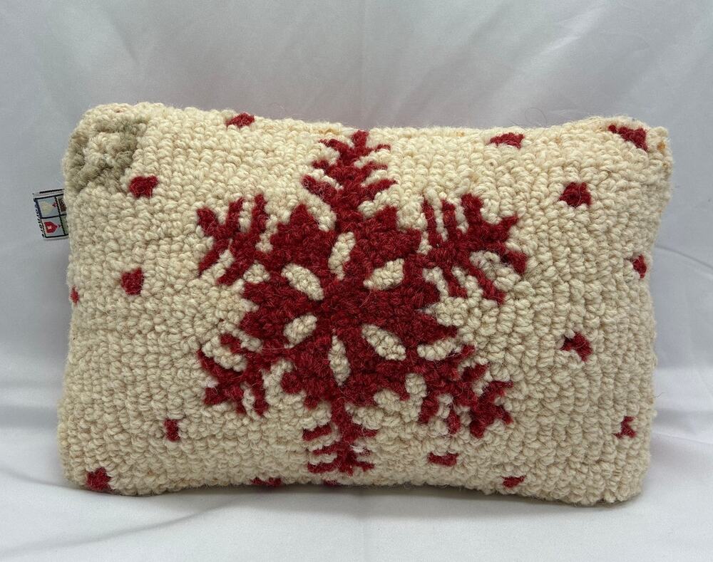 Chandler 4 Corners Laura Megroz Red Snowflake Hooked Wool 8x12 Pillow Christmas